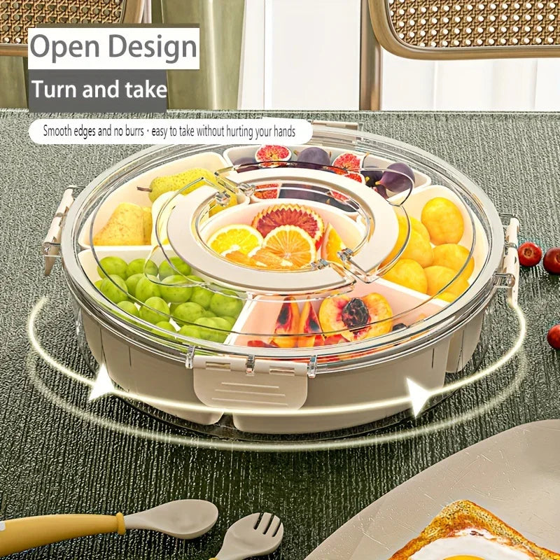 Snack tray rond | 360° draaibare schaal met 6 vakken en deksel