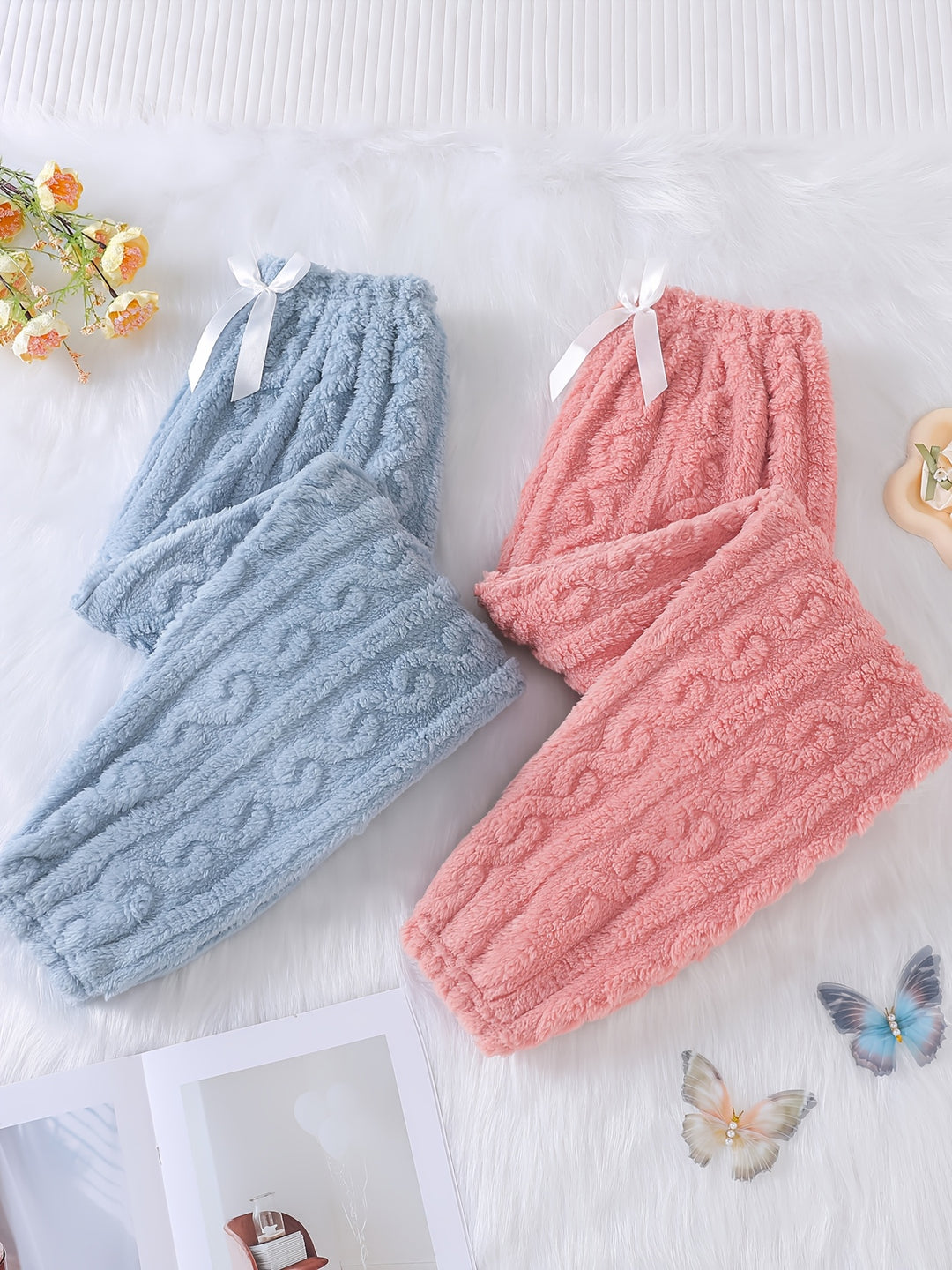 Dames winterbroek | Fleece gevoerde broek met strikdetail 2 stuks