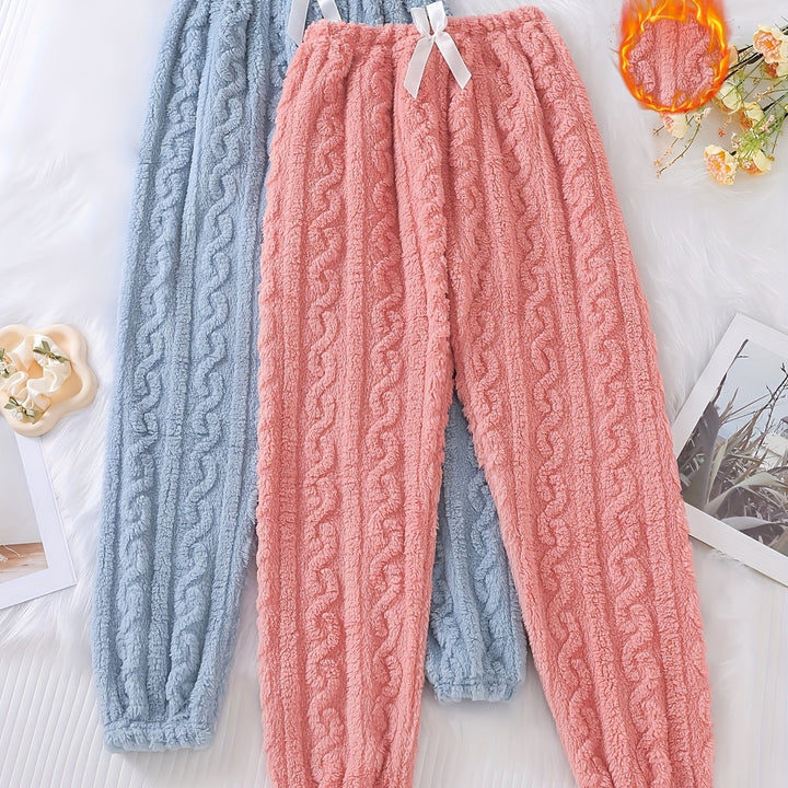 Dames winterbroek | Fleece gevoerde broek met strikdetail 2 stuks