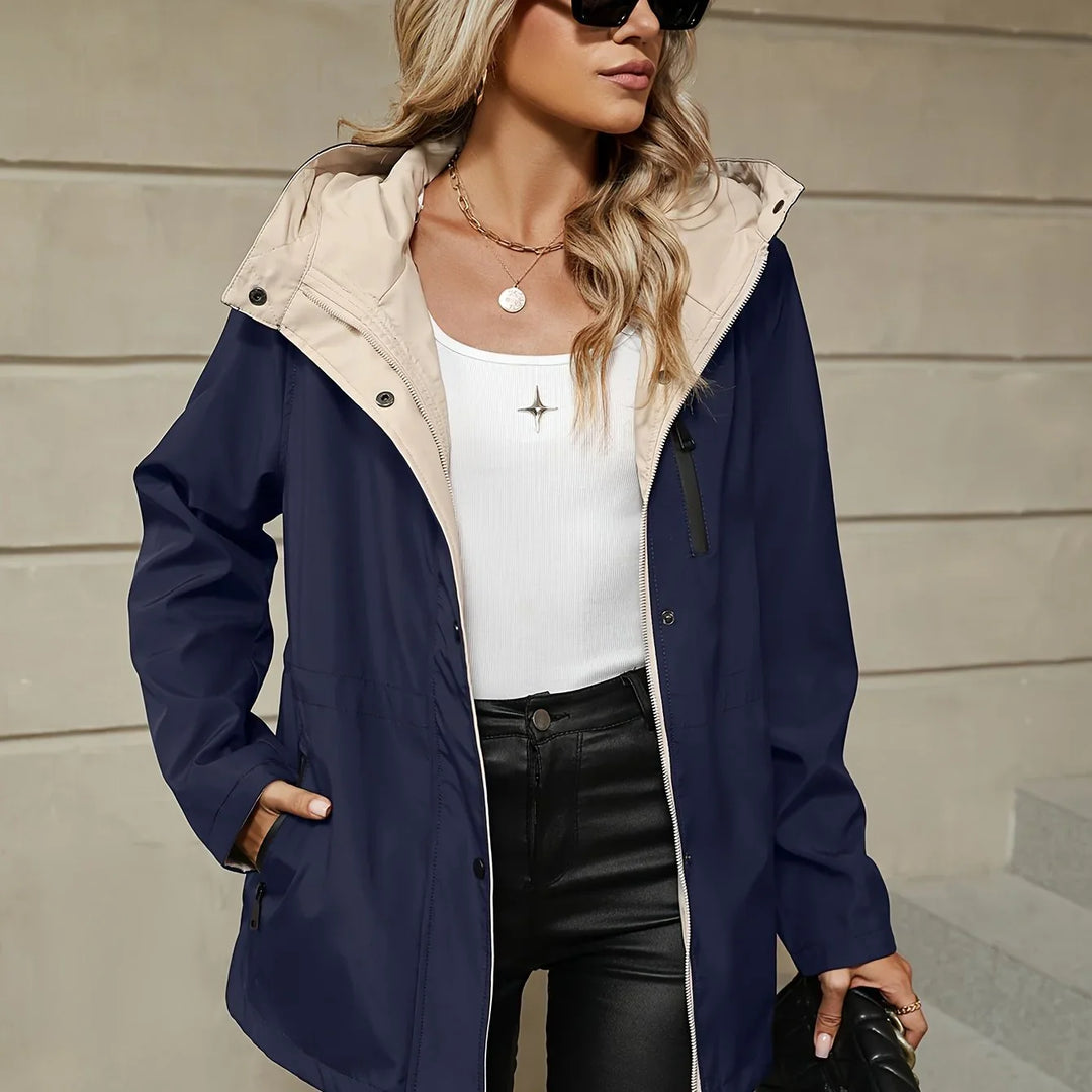 Dames jas | Reversible windbreaker met capuchon en trekkoord