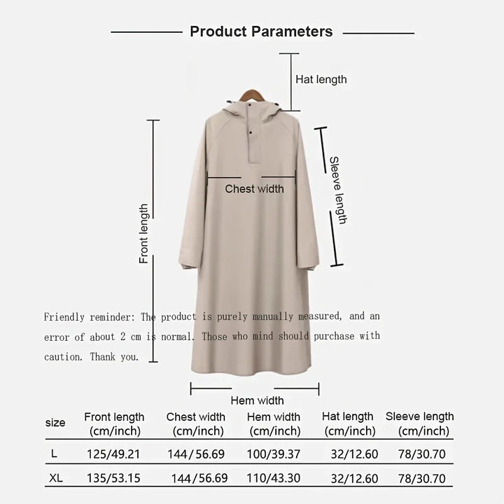 Regenjas dames en heren | Lange waterdichte poncho met capuchon