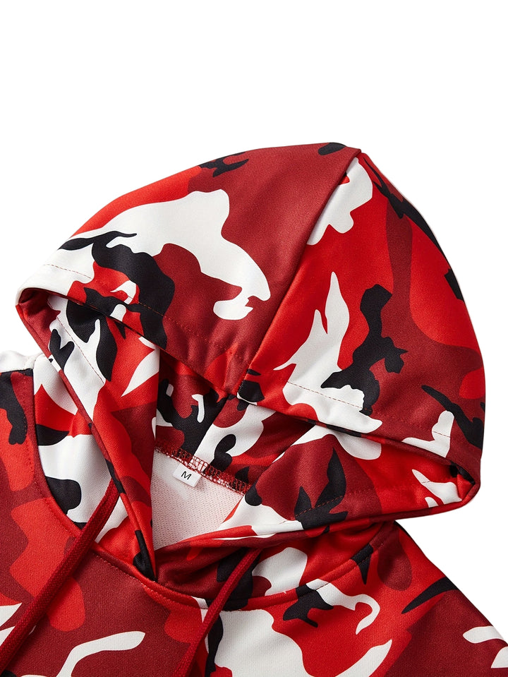 Heren hoodie | Camouflage trui rood met capuchon en kangoeroezak