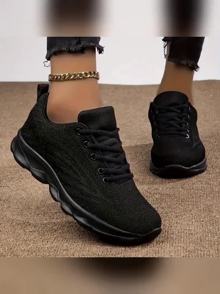 Dames sneakers zwart | Lichtgewicht ademende sportschoenen