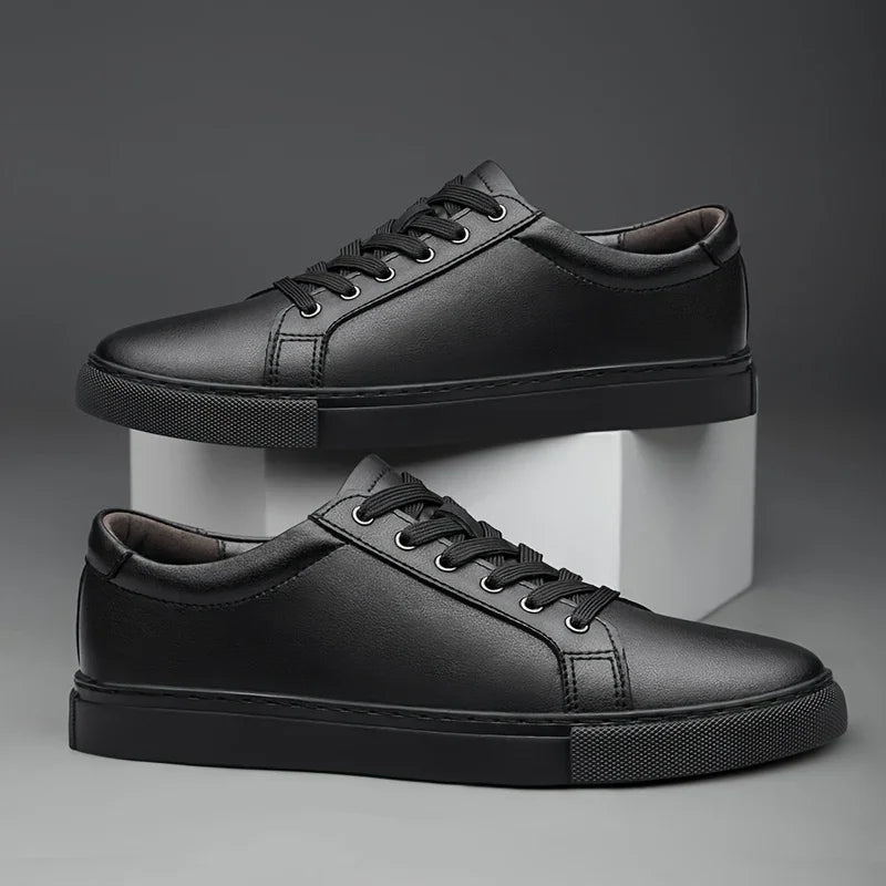 Heren sneakers zwart | Leren low top casual schoenen