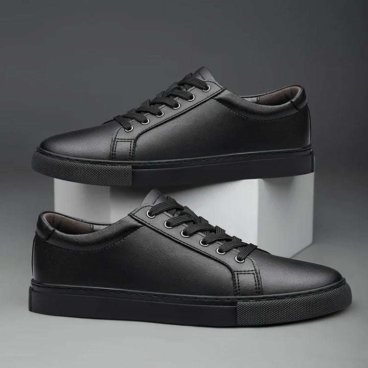 Heren sneakers zwart | Leren low top casual schoenen