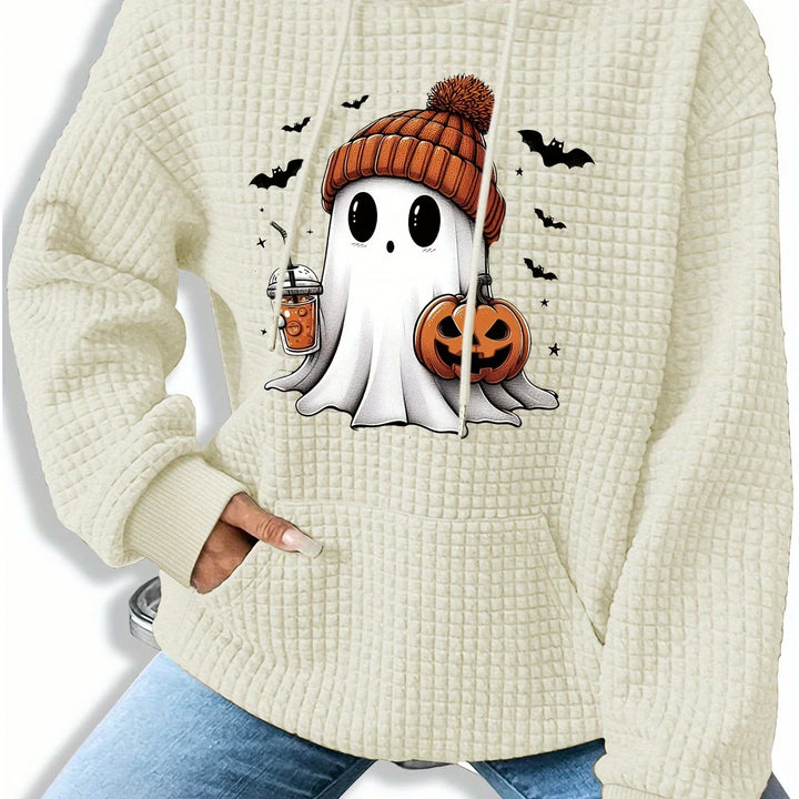Dames hoodie | Halloween spook trui met capuchon en pompoenprint