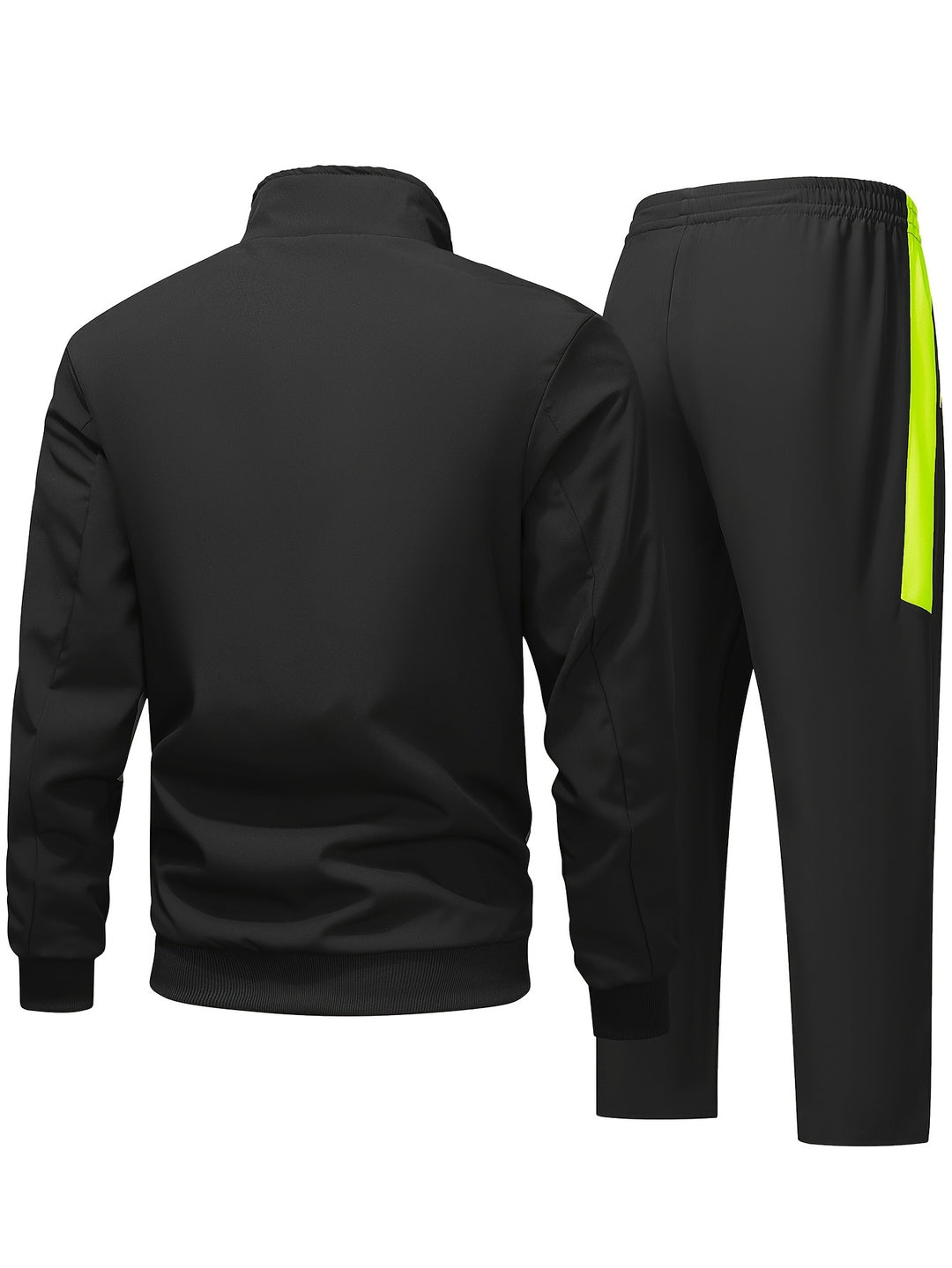 Heren trainingspak | Zwart sportpak met neon rits en broek