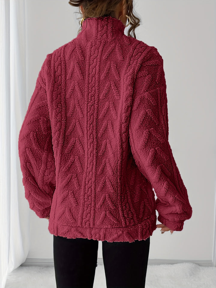 Dames fleece trui | Zip-up sweater met capuchon en lange mouw
