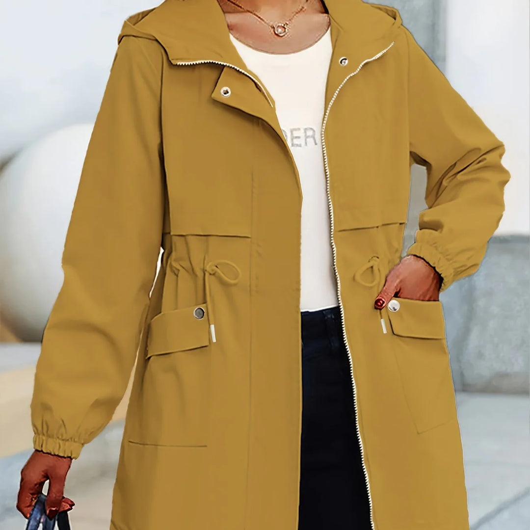 Dames trenchcoat | Beige windbreaker met capuchon en taillekoord