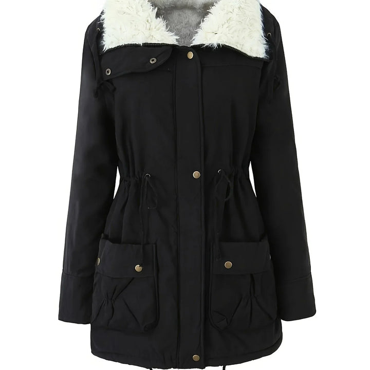 Dames parka jas | Donkergroene winterjas met fleece voering en zakken