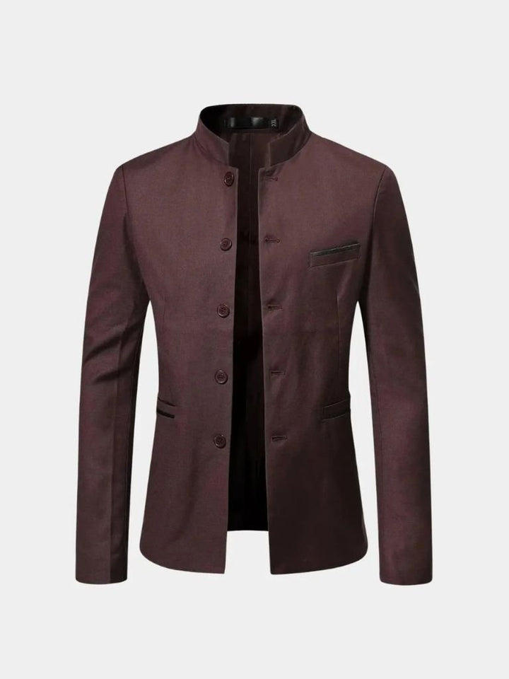 Elegante herenjas met opstaande kraag en slanke pasvorm