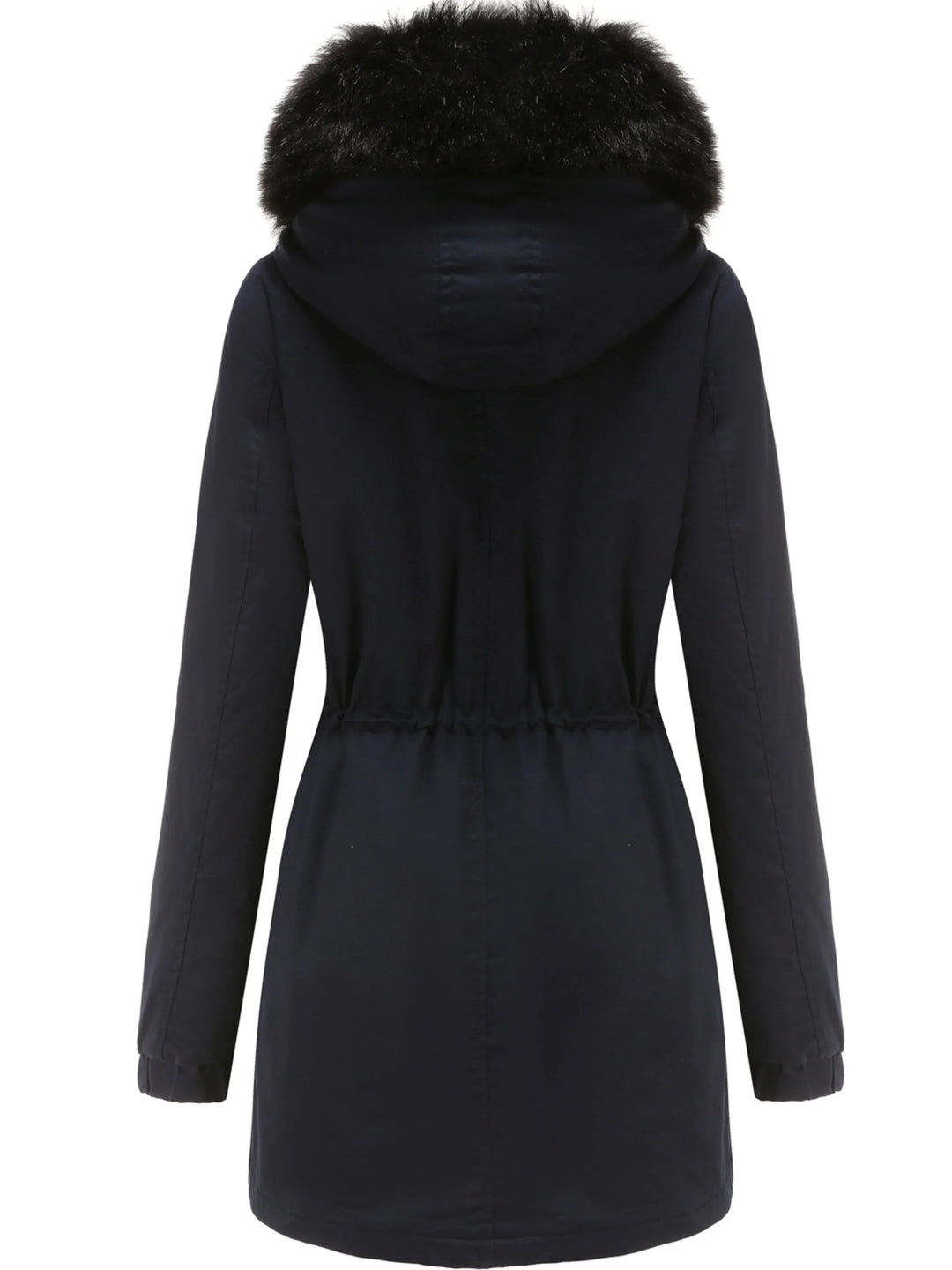 Dames parka jas | Lange winterjas met bontkraag en taillekoord
