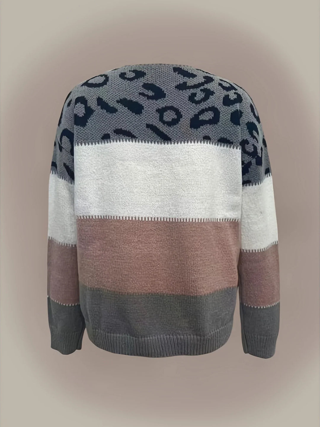 Dames trui | Gebreide sweater met panterprint en ronde hals