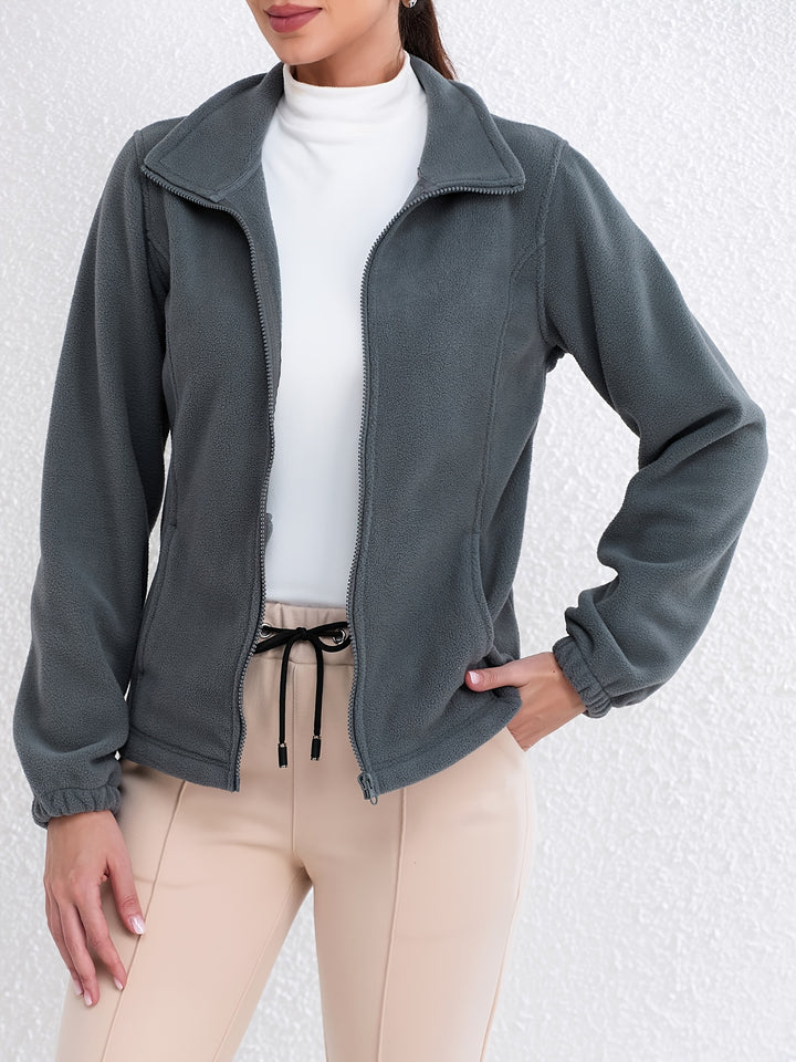 Dames winterjas | Fluffy fleece jas met hoge kraag en zakken