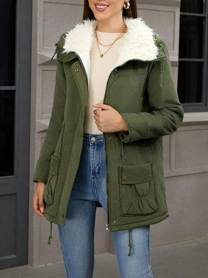 Dames parka jas | Donkergroene winterjas met fleece voering en zakken