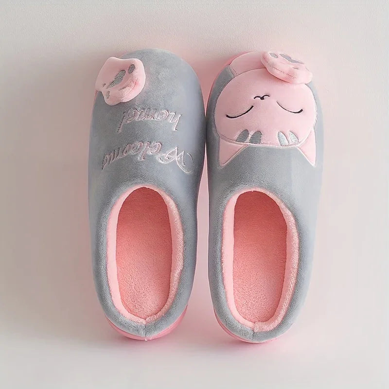 Warme pantoffels met kattenprint | Dames en heren sloffen met antislip zool