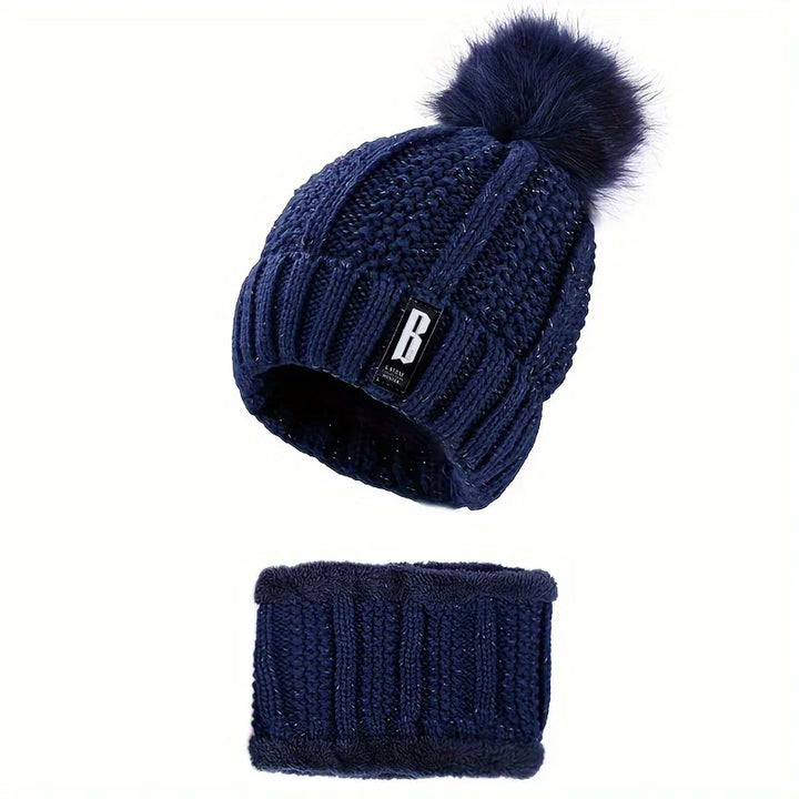 Gebreide wintermuts dames met pompon | Warme col sjaal set tegen kou