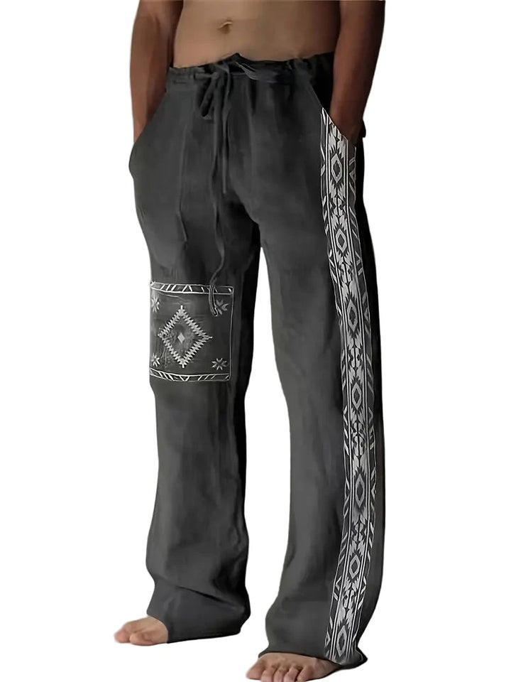 Boho Chill Pants | Heren broek met etnische print, elastische taille & rechte pijpen
