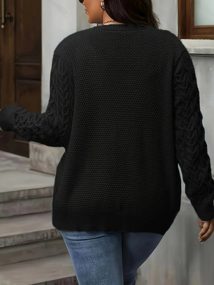 Dames vest | Kabelgebreide trui met knopen en zakken