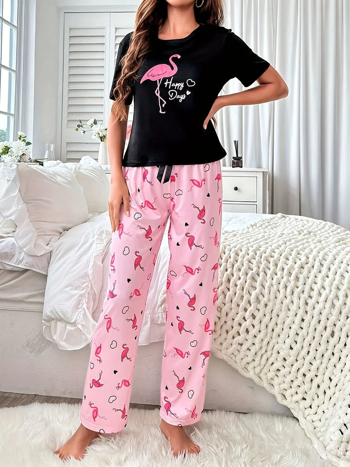 Dames pyjama set | Flamingo print shirt en broek