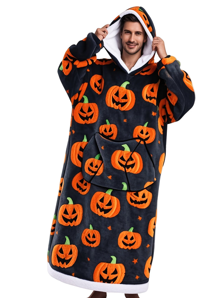 Oversized hoodie deken | Fleece trui met halloween pompoen print