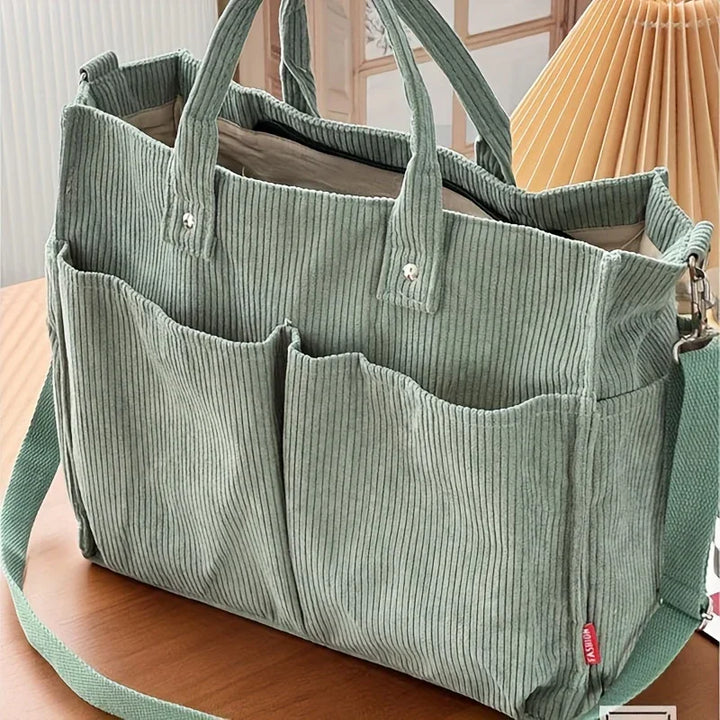 Dames tas | Gele corduroy tote met schouderband en vakken