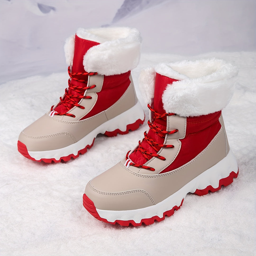 Dames winter boots | Warme gevoerde laarsjes met bont rood