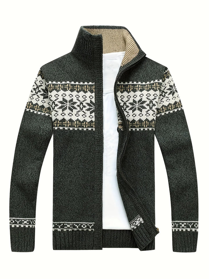 Heren vest | Gebreide cardigan met sneeuwvlok patroon en rits