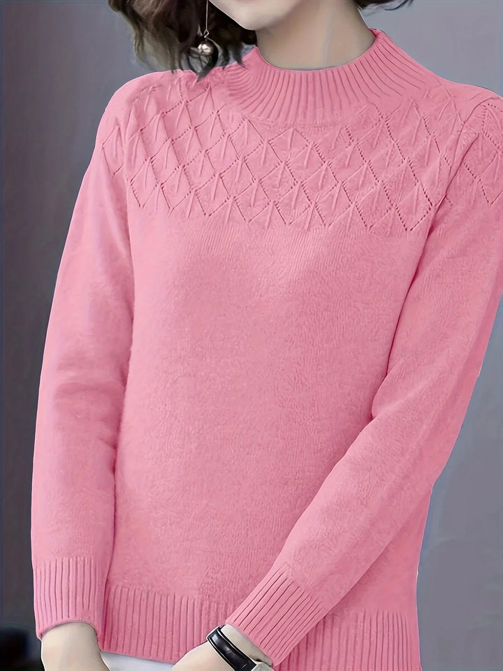 Dames trui | Blauwe viscose sweater met diamantpatroon lange mouw