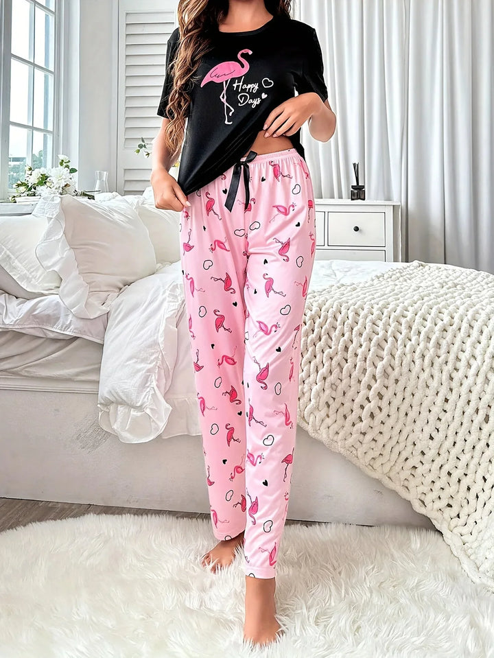 Dames pyjama set | Flamingo print shirt en broek