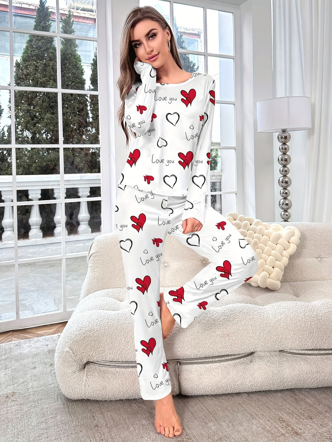Dames pyjama set | Comfortabele pyjama met hartjesprint