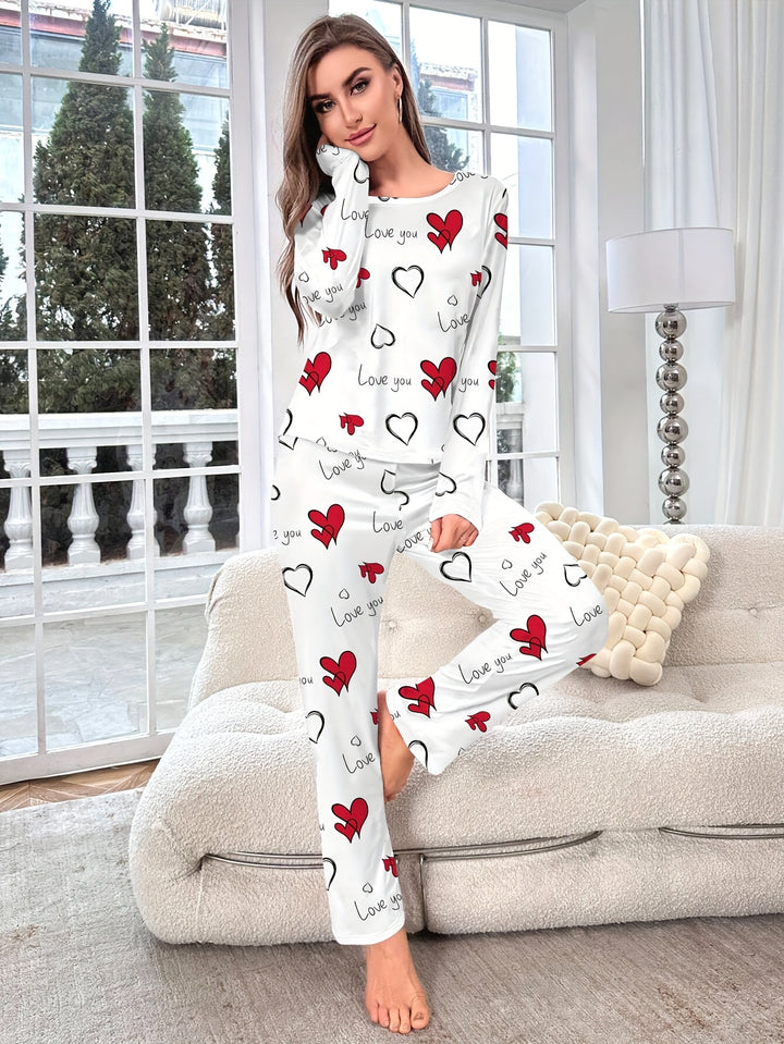 Dames pyjama set | Comfortabele pyjama met hartjesprint