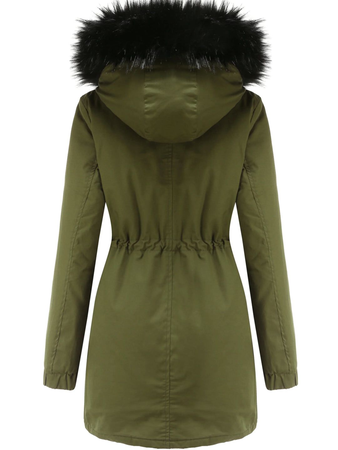 Dames parka jas | Lange winterjas met bontkraag en taillekoord