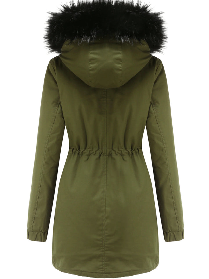 Dames parka jas | Lange winterjas met bontkraag en taillekoord