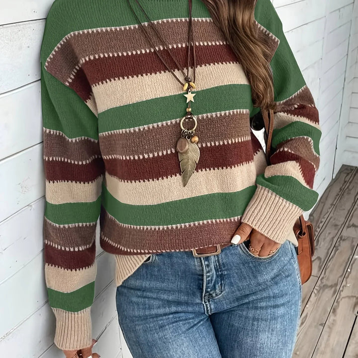 Dames trui | Gestreepte sweater met ronde hals in herfstkleuren