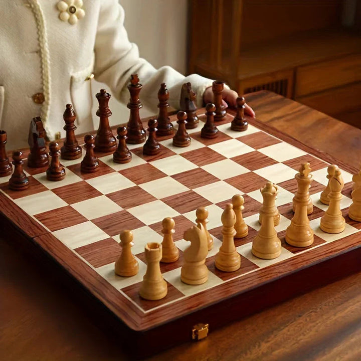 Luxe houten opvouwbaar schaakspel