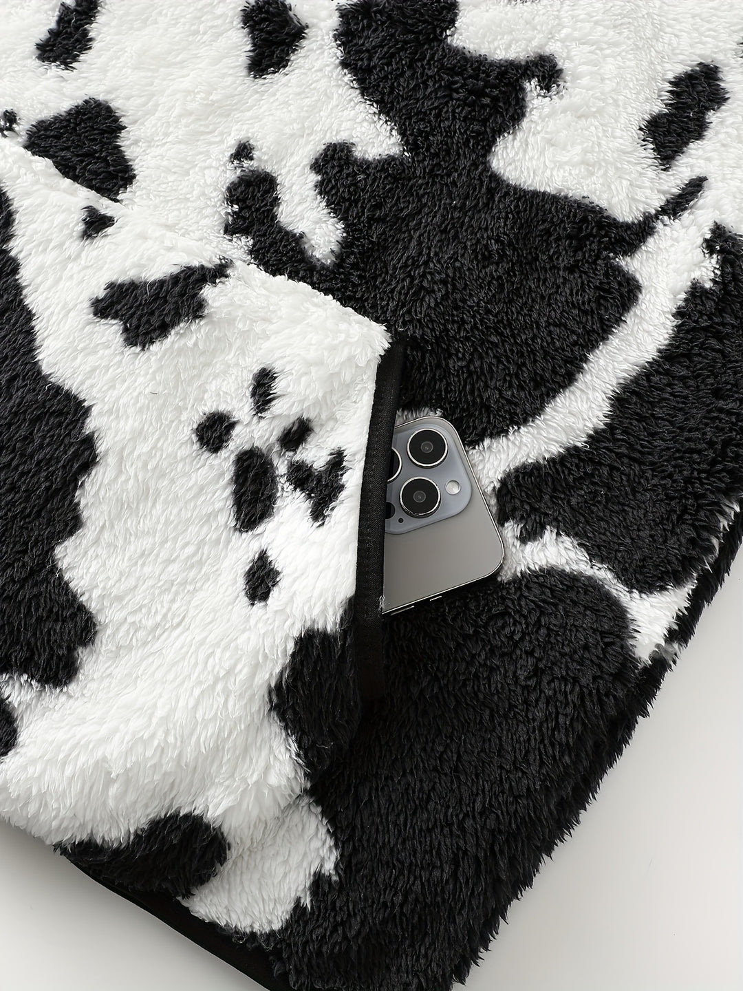 Dames zachte fleece hoodie met koeienprint & capuchon