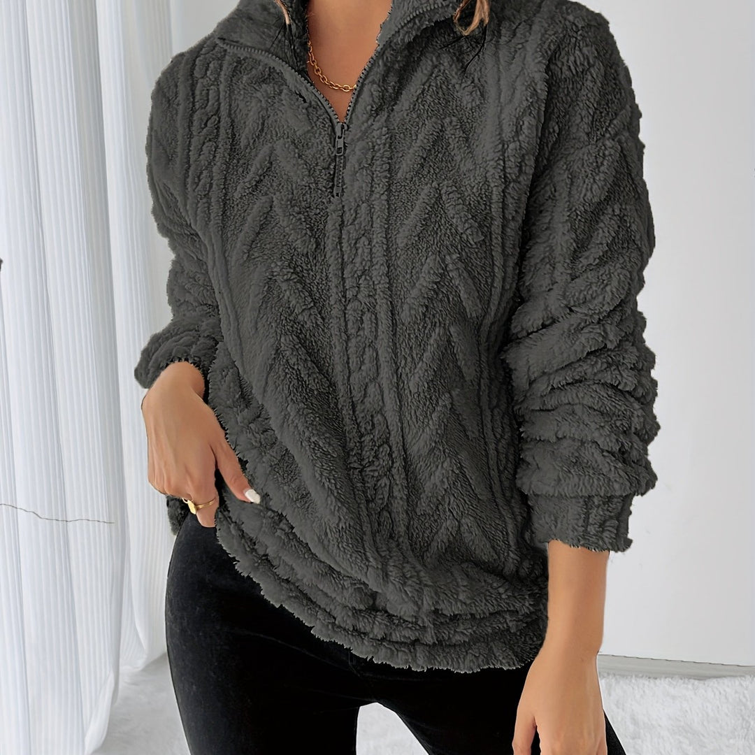 Dames fleece trui | Zip-up sweater met capuchon en lange mouw