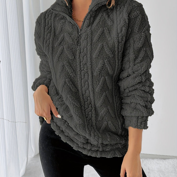 Dames fleece trui | Zip-up sweater met capuchon en lange mouw