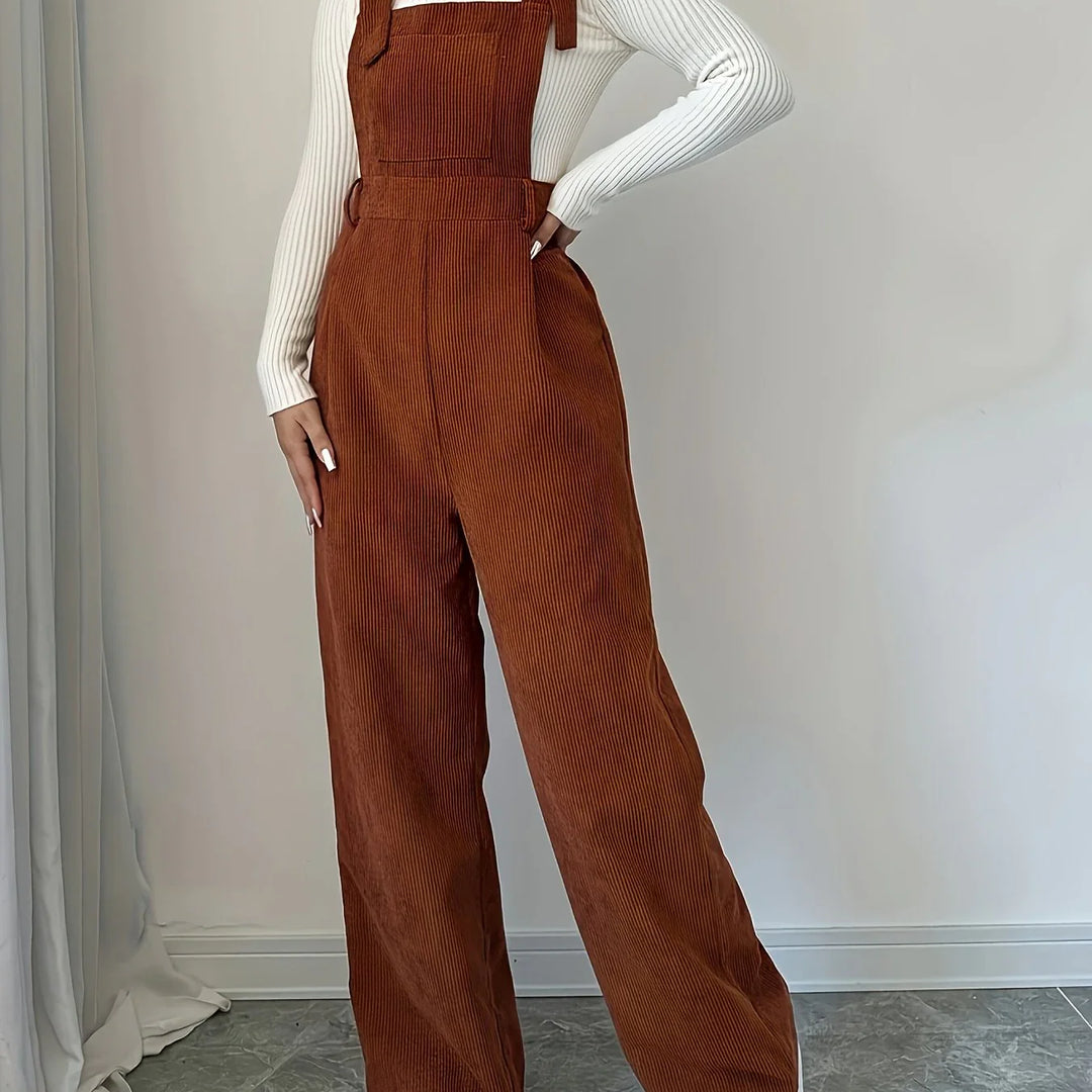 Dames tuinbroek | Lichtbruin casual model met knopen en brede band