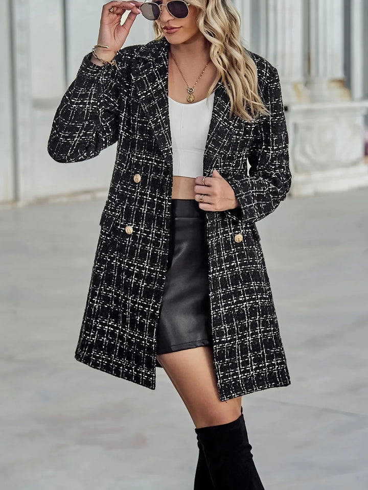 Dames tweed jas | Double breasted mantel in roze met knopen