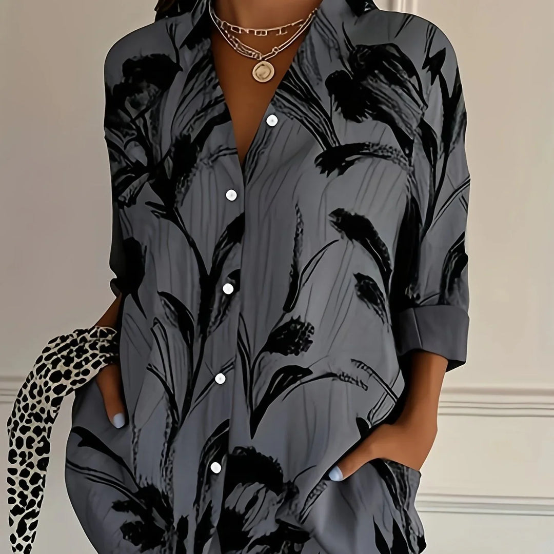 Dames blouse | Bloemenprint shirt met knopen en lange mouw
