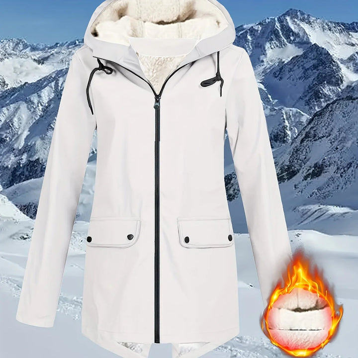 Dames winterjas | Beige windbreaker met capuchon en teddyvoering