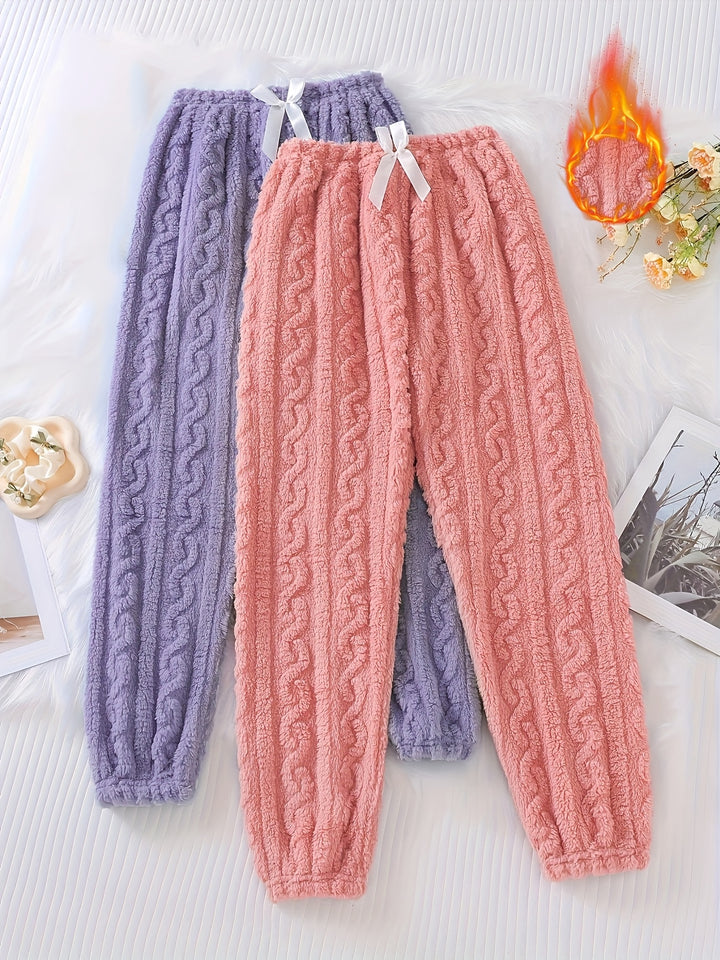 Dames winterbroek | Fleece gevoerde broek met strikdetail 2 stuks