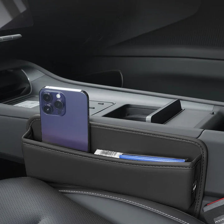 Auto stoel organizer | Leren opbergbox met vakken en kaarthouder