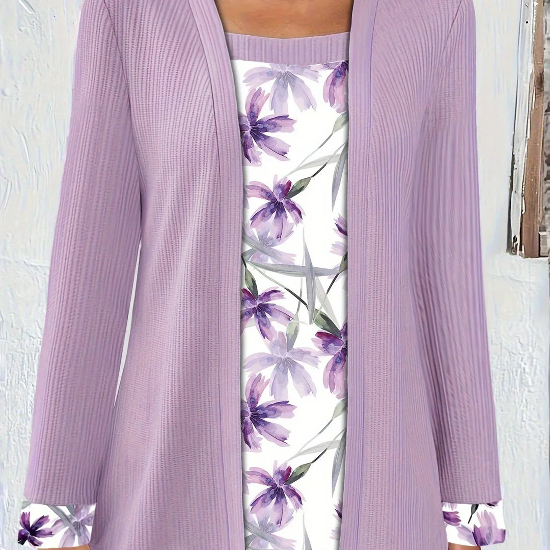 Dames top | Paars shirt met bloemenprint en lange mouw