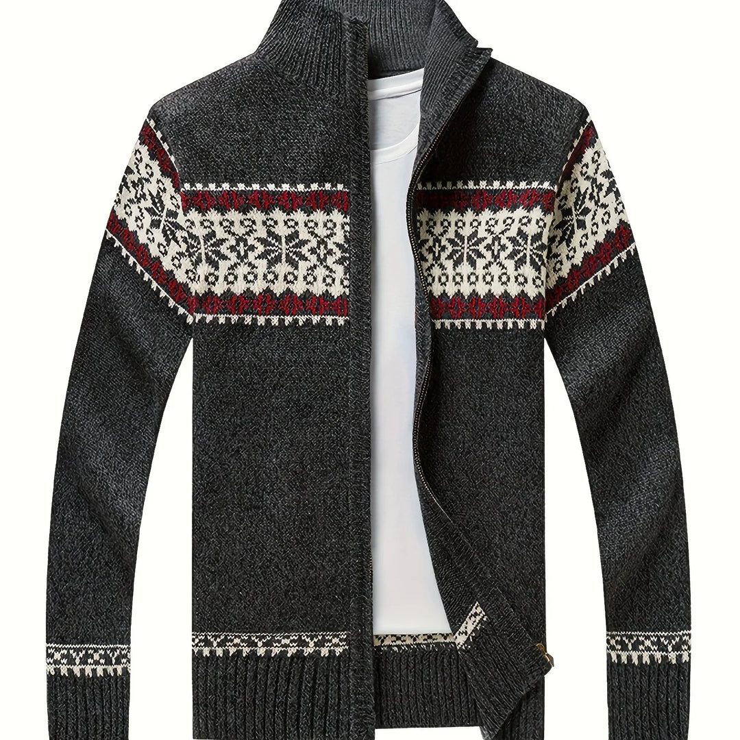 Heren vest | Gebreide cardigan met sneeuwvlok patroon en rits