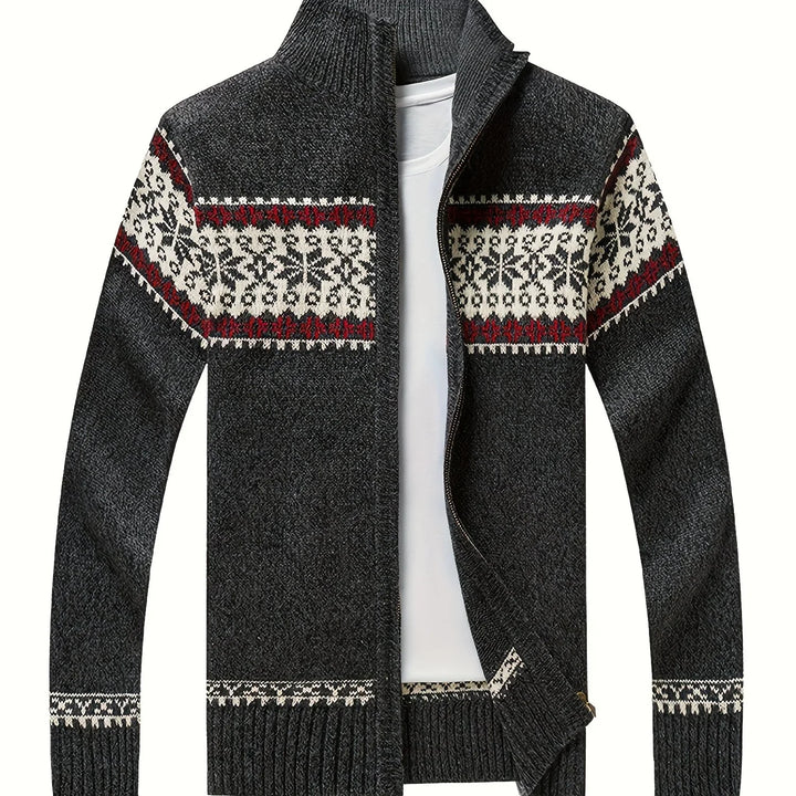 Heren vest | Gebreide cardigan met sneeuwvlok patroon en rits