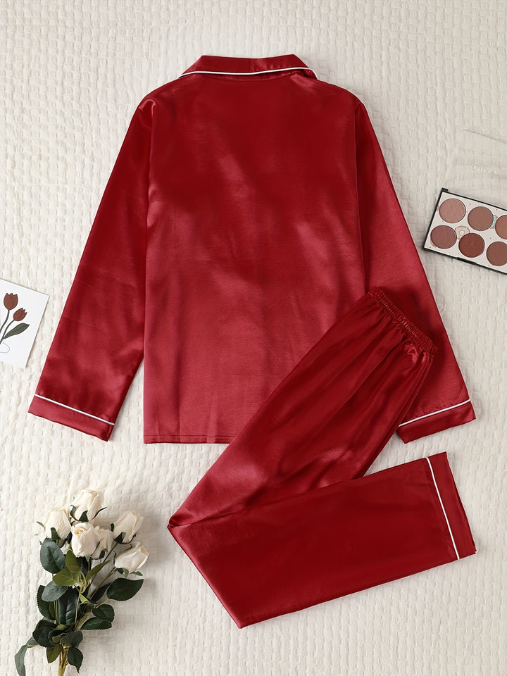 Dames pyjama set met satijnlook | Lange mouwen & knoopsluiting
