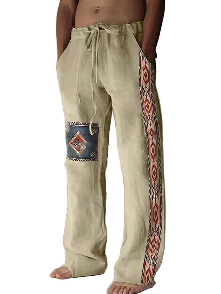 Boho Chill Pants | Heren broek met etnische print, elastische taille & rechte pijpen